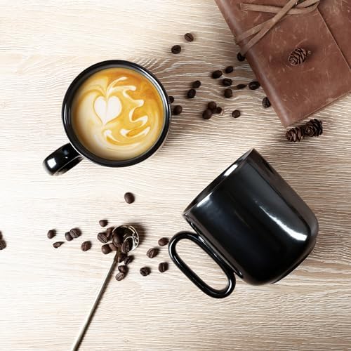 vicrays Ceramic Coffee Mug Set - 18 Ounce Large Stoneware Mug for Men Women - Unique Glazed Porcelain Mugs with Handle for Coffee Latte Tea Milk Cocoa - Set of 4 (Black) - Image 5