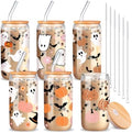 SiliFine 6 Pcs Halloween Glass Cups, 16 oz with Lids and Straws by SiliFine