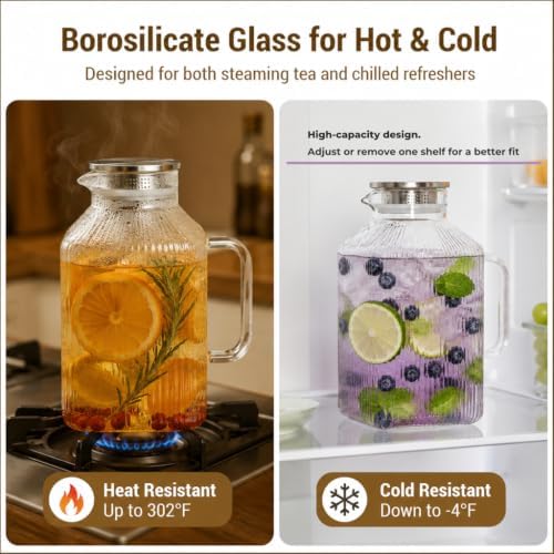 1 Gallon Glass Pitcher Thickened Square Striped Borosilicate Glass - Image 5