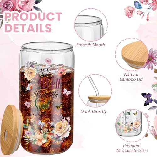 Teenyyou 12 Set of Christian Gifts for Women Bible Verse Glasses Tumbler with Bamboo Lid and Glass Straw 16oz Inspirational Religious Coffee Cup for Back to School Teacher Appreciation Gifts - Image 3