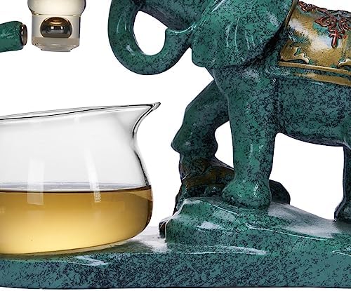 Heat-resistant Kungfu Glass Tea Set with Heater Attract Water Diversion Rotating Cover Bowl Lazy Semi-Automatic Glass Teapot (Elephant set) - Image 6