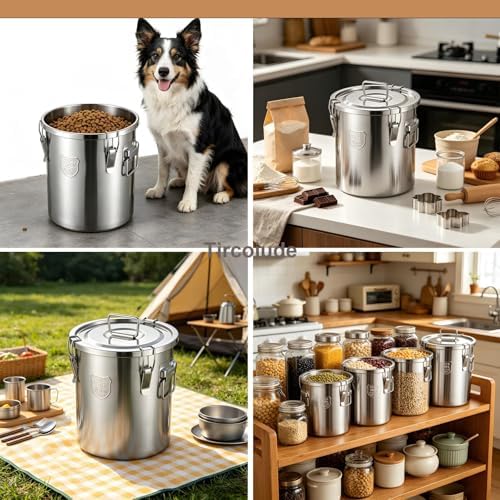 1.6Gal Small 304 Stainless Steel Containers with Lid, 202oz Airtight Flour Container Kitchen, 5-10lbs Metal Airtight Canisters Milk Jug Coffee Bean Canisters w/Locking Clamp 6L - Image 3