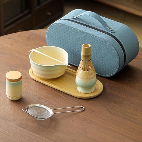 7-Piece Travel Matcha Set, Portable Ceremony Kit with Gradient Glaze Bowl, Ceramic Tea Caddy, Bamboo Whisk & Carry Case (Gradient Matcha Green) - Image 2