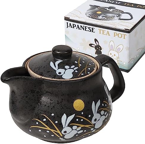 10oz bunny kyusu Rabbit Kutani Yaki(ware) Japanese Teapot with Removable Infuser, Handle Mug Stovetop Safe Tea Kettle, Blooming and Loose Leaf Tea Maker Set(Ceramic, Rabbit Black) - Image 6