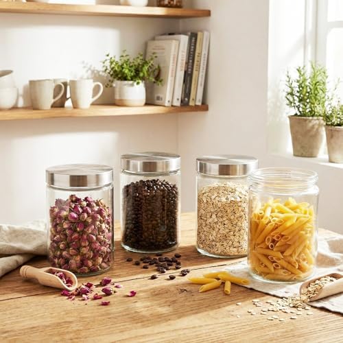 6 Pcs 34oz Clear Canisters Set for Kitchen, Glass Jars with Lids - Image 4