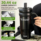 MUHAN 30oz Insulated Tumbler with Handle, Stainless Steel Water Bottle, Travel Mug (Moon White-Ceramic inner（Lid+tea strainer+Straw+handle）, MUHAN 30oz Insulated Tumbler with Handle) - Image 4