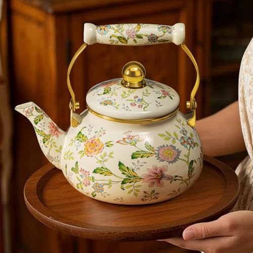 Enamel Tea Kettle – 2.5L Large Capacity Stovetop Teapot with Vintage Floral Pattern, Kettle for Stove, Ideal Small Tea Kettle for Gas & Induction Cooktops - Image 3