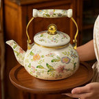 Enamel Tea Kettle – 2.5L Large Capacity Stovetop Teapot with Vintage Floral Pattern, Kettle for Stove, Ideal Small Tea Kettle for Gas & Induction Cooktops - Image 3