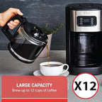 T-fal Element Plastic and Stainless Steel Drip Coffee Machine 12 Cup Programmable, Reusable filter, Pause and Brew, Glass Carafe 1000 watts Coffer Maker, Filter machine, Cold Brew, Black - Image 3