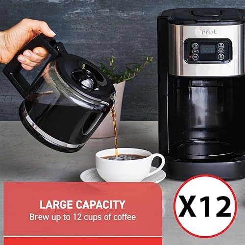 T-fal Element Plastic and Stainless Steel Drip Coffee Machine 12 Cup Programmable, Reusable filter, Pause and Brew, Glass Carafe 1000 watts Coffer Maker, Filter machine, Cold Brew, Black - Image 3