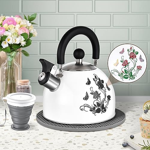 ARC 2 Quart Whistling White Tea Kettle with Magic Color Changing Design by ARCUSA