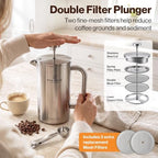 EDELHAUS Stainless Steel French Press Coffee Maker - Plastic-Free, 34 oz - Image 5