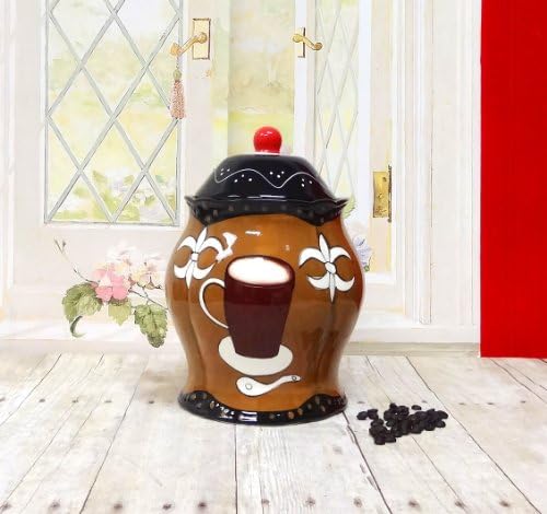 ACK Tuscany Hand Painted Fleur De Lis Coffee Design Collection Ceramic Cookie Jar with Lid, Food Storage Jar, Kitchen Décor, Snack Storage Container for Cookie, Candy - Image 2