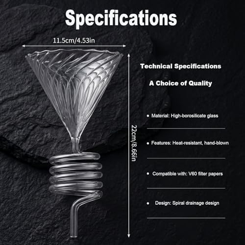 High-Borosilicate Glass Pour Over Coffee Maker,Spiral Design Glass Coffee Dripper Smooth Speed Control Manual Coffee Maker for Home and Travel Use (1) - Image 2