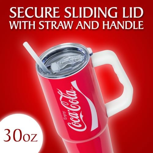 Silver Buffalo Coca Cola Stainless Steel Tumbler with Handle Straw, 30oz - Image 3