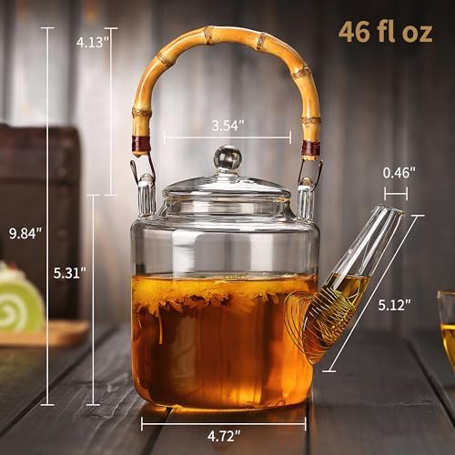 1350ml/46OZ Glass Teapot with Removable Infuser and Lid, Stovetop Safe, Glas Tea Pot for Blooming and Loose Leaf Tea Maker - Image 4