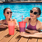 Color Changing Cups, 5 Pack 24oz Plastic Tumblers, Reusable Iced Coffee & Smoothie Cups with Lids and Straws for Parties and Travel (Cranberry, 24 Pcak) - Image 3