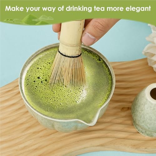 Ceramic matcha agitator, Matcha Whisk and Bowl Tea Set 4Pcs Elegant Cup Includes Holder Kitchen Tadget for Lovers(White) - Image 3