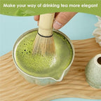 Ceramic matcha agitator, Matcha Whisk and Bowl Tea Set 4Pcs Elegant Cup Includes Holder Kitchen Tadget for Lovers(White) - Image 3