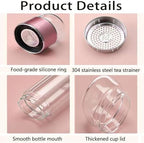 3-in-1 Smart Tea Infuser Bottle, Double Wall Glass Tea Cup with Removable Strainer, Leak-Proof Portable Loose Leaf Tea Maker, Separation Design for Office, Travel & Home (Silver, 420ML) - Image 6