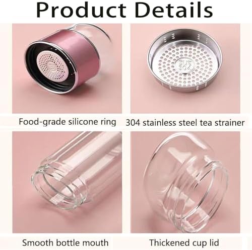 3-in-1 Smart Tea Infuser Bottle, Double Wall Glass Tea Cup with Removable Strainer, Leak-Proof Portable Loose Leaf Tea Maker, Separation Design for Office, Travel & Home (Wooden, 420ML) - Image 6