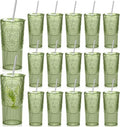 16 Set Vintage Tumbler with Lid and Straw, Iced Coffee Cup, Green by Acellegic