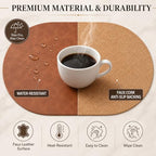Premium Oval Faux Leather Placemat & Coaster Set with Innovative Cork-Look Printed Base，4/6/8-Piece Sets & 8 Colors，Non-Slip Dining Table Mats for Kitchen Dining - Image 4