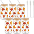 6 Pack Fall Maples Glass Cups with Lids and Straws 16oz by Yetene