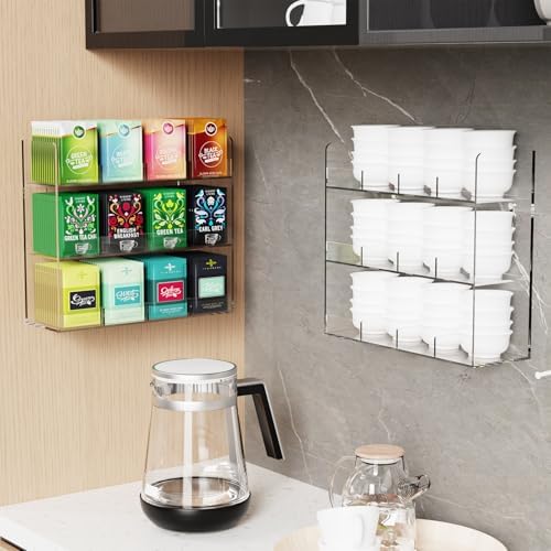Acrylic Tea Bag Organizer, 3 Layers Tea Bag Holder for Tea Packets, Wall Mount Display Tea Caddy for Countertop or Cabinet, 12 Slots, Clear Acrylic - Image 6