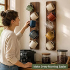 Wooden Coffee Mug Holder Wall Mount, Practical Mug Rack Wall Mounted, 2 Pack 12 Hooks Storage Shelf for Home Office Dining Room Kitchen Bar - Image 5