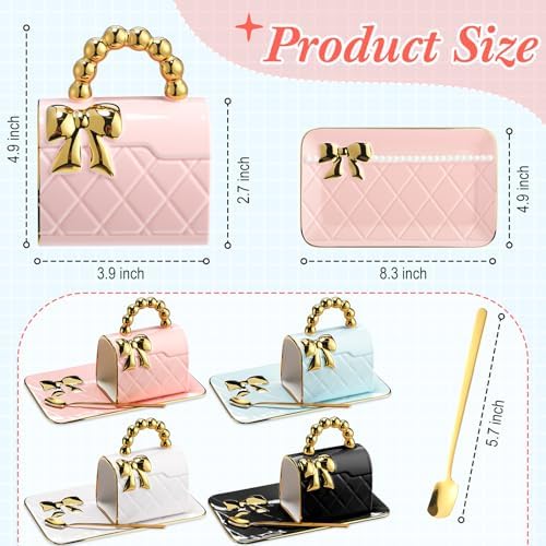 Sliner Set of 4 Handbag Coffee Mug with Saucer Purse Tea Cup Set,Modern - Image 2