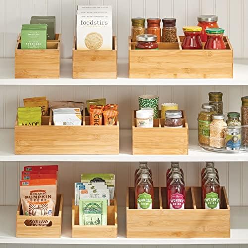 mDesign Bamboo Pantry Organizer Bin Box, 3 Sections - Wooden Stackable Basket Crates for Food, Produce, Vegetable Storage - Use on Shelves or in Closet, 2 Pack, Natural/Tan - Image 3