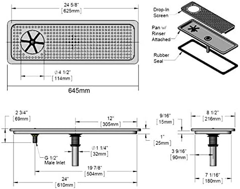 YBB Pitcher Rinser Cup Washer Glass Cleaning Rinser with Side Sprays, Drain and Drip Tray for Bar Coffee Shop (25.4" x 8.5" x 1") - Image 4