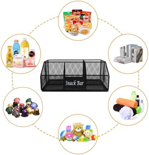 Metal Wire Snack Display Baskets,5-Compartment Snacks Storage Bin for Countertop,Office,Party,Bedroom,Kitchen,Pantry Shelf,Snacks Cabinet Dispenser Caddy for Chips,Packets - Image 3