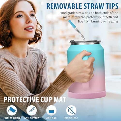 32/50 oz Travel Coffee Mug Tumbler - w/Handle and Straw, 32oz Stainless Steel Mugs with Lid, Insulated Tumblers Cup Keep Cold-36H Hot-24H, Reusable Home Office Work Wide Mouth Water Bottle - Image 5