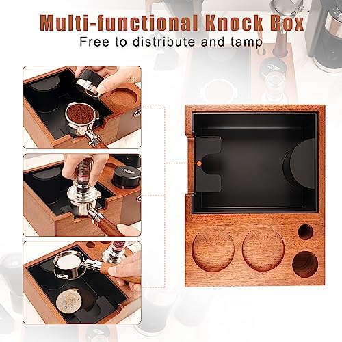 IKAPE Espresso Knock Box, Espresso Coffee Organizer Box Fit for Storage 51, 54, 58MM Espresso Tamper, Distributor, Portafilter & Puck Screen Accessories, Natural Sandywood Station Base - Image 3