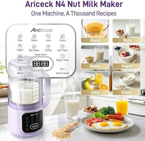 11-in-1 Nut Milk Maker - Automatic Multi-Function Milk Machine for Almond Milk, Oat, Soy, Yogurt,Juice with Self-Cleaning, Delay Timer, Keep Warm Ultra-Quiet(Purple) - Image 2