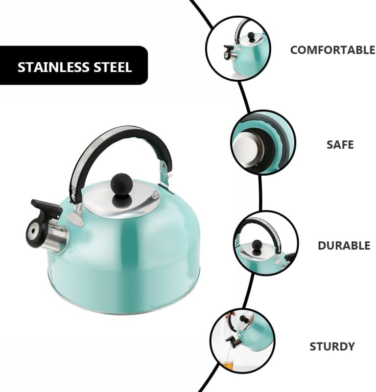 Cabilock Whistling Tea Kettle Stainless Steel Boiling Kettle for Stovetop Teapot with Non Dripping Spout Comfortable Handle 7.48 X 7.28 X 7.28 Home and Office - Image 4