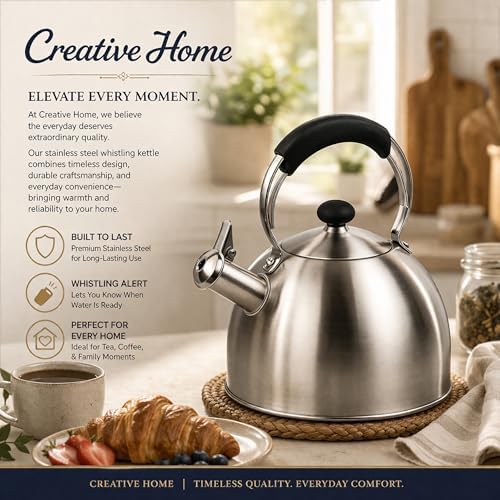 Creative Home 2.6 Qt Heavy-Duty Stainless Steel Whistling Tea Kettle, Durable Heat‑Efficient Water Boiler with Steam Whistle and Heat-Resistant Handle, Induction‑Safe Kitchen Pot and Stylish Gift - Image 6