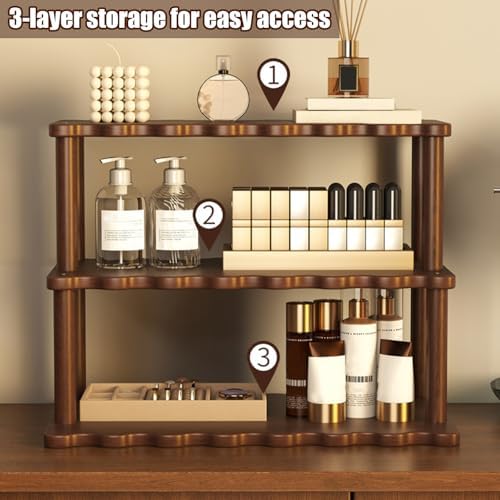 Wooden Mug Holder Countertop, 3 Tier Coffee Cup Holder Mug Display Coffee Mug Organizer Mug Rack for Coffee Station Organizer Mug Shelf for Cabinet for Kitchen, Home,30cm - Image 3