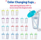 Meoky Confetti Color Changing Cups with Lids and Straws for Iced Coffee, Party, Pool - 12 Pack 24oz Reusable Plastic Tumblers for Kids and Adults - Image 2