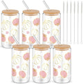 6 Pack Fall Pink Pumpkin Glass Cups with Lids and Straws 16oz by Yetene