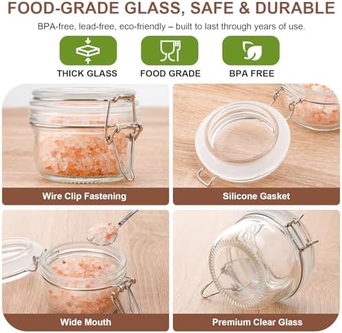 4oz Mini Airtight Glass Jars with Clamp Lid - Small Spice, Jam & Honey Jars for Kitchen Pantry Storage, Cute Clear Sauce Containers for Seasoning, Sugar, Salt, Wedding & Party Favors - Image 4