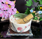 Japanese Traditional Mino Ware Handcrafted Mini Matcha Chawan Tea Bowl Cup Set with Chasen Bamboo Tea Whisk Ceremony Tableware Pottery (Oribe Ume) - Image 6