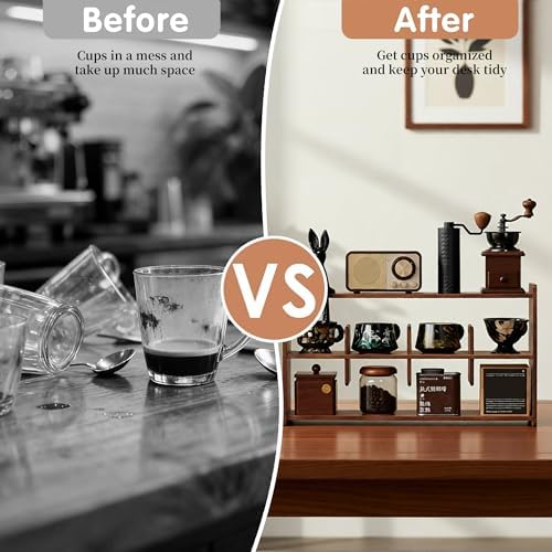 Coffee Cup Holder for Countertop Walnut Wood Coffee Mugs Holder for Kitchen Mug Display Rack (3-Tier Walnut wood A) - Image 5
