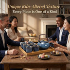 Layhit Japanese Asian Tea Set for Adults with 1 Teapot 6 Cups 1 Tray, 22 oz Traditional Portable Japanese Kiln Altered Glaze Porcelain Tea Set for Women Mother's Day Gifts(Blue) - Image 3