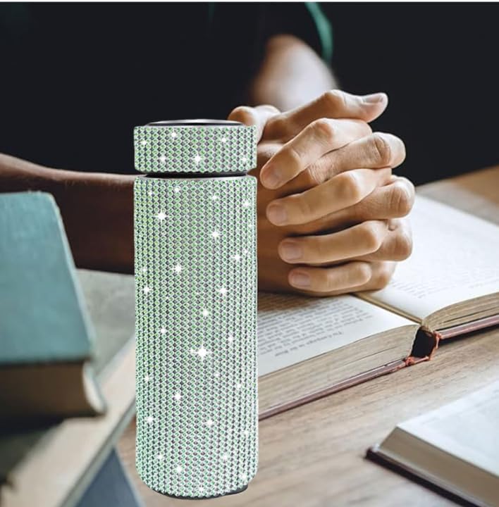 17 oz Bling Stainless Steel Water Bottle Rhinestone Vacuum Water Bottle Glitter Bottles Diamond Vacuum Flask Mug Gift Girls Women (500ml),Green - Image 5