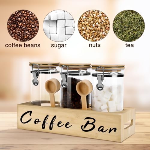 3PCS 54oz Wood Glass Coffee Bean Storage Container with Shelf - Image 5