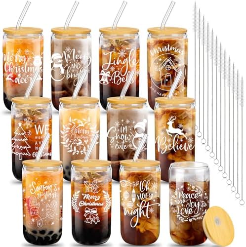 Umigy 12 Pack Christmas Glass Cups 16 oz Drinking Glasses,Cool Style by Umigy