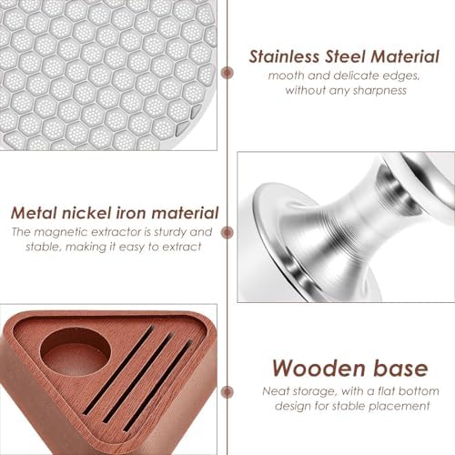 3 Pack 53.5mm Espresso Puck Screen for Breville 54mm Portafilter, 316 Stainless Steel Coffee Filter with Magnetic Handle & Walnut Stand, Fits Barista Express, Barista Pro & Bambino - Image 3